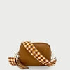 Apatchy London Tan Leather Crossbody Bag With Orange & Tan Check Strap In Multi