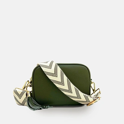 Apatchy London Olive Green Leather Crossbody Bag With Gold Chain Strap