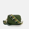 APATCHY LONDON OLIVE GREEN LEATHER CROSSBODY BAG WITH KHAKI PILLS STRAP