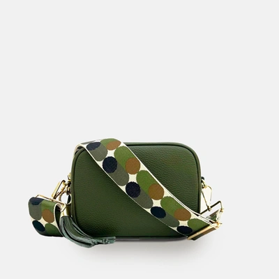 Apatchy London Olive Green Leather Crossbody Bag With Khaki Pills Strap