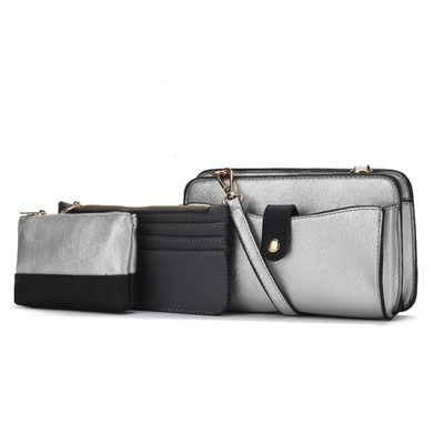 Mkf Collection By Mia K Muriel Vegan Leather Women's Crossbody Bag With Card Holder And Small Pouch 3 Pieces In Grey