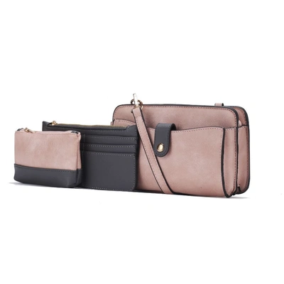Mkf Collection By Mia K Muriel Vegan Leather Women's Crossbody Bag With Card Holder And Small Pouch 3 Pieces In Pink