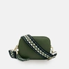 APATCHY LONDON OLIVE GREEN LEATHER CROSSBODY BAG WITH OLIVE & BLACK ZIGZAG STRAP