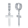 BLACKJACK STAINLESS STEEL CROSS CHARM POLISHED HUGGIE HOOP EARRINGS