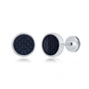 Blackjack Stainless Steel 10mm Black Carbon Fiber Stud Earrings - Black Plated In Black