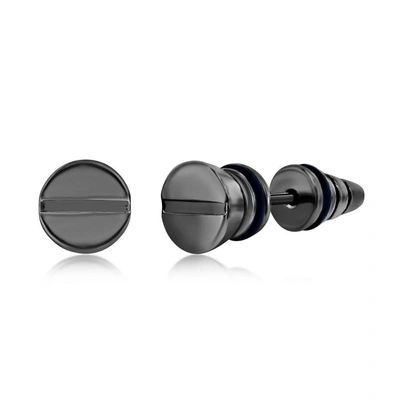 Blackjack Mens Stainless Steel 8mm Screw Design Stud Earrings - Black Plated