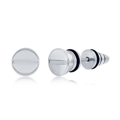 Blackjack Mens Stainless Steel 8mm Screw Design Stud Earrings In Silver