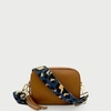 APATCHY LONDON TAN LEATHER CROSSBODY BAG WITH NAVY LEOPARD STRAP