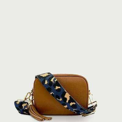 Apatchy London Tan Leather Crossbody Bag With Navy Leopard Strap In Multi