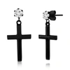 Blackjack Stainless Steel Polished Cross & Cz Earrings - Black Plated In Black