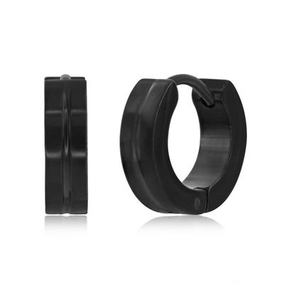 Blackjack Mens Stainless Steel 13mm Lined Huggie Hoop Earrings - Black Plated