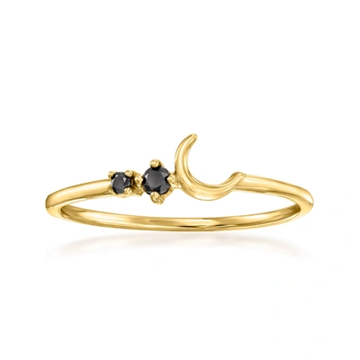 Rs Pure By Ross-simons Black Diamond-accented Moon Ring In 14kt Yellow Gold