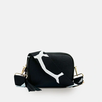 Apatchy London Black Leather Crossbody Bag With Black & White Giraffe Strap