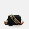 Apatchy London Black Leather Crossbody Bag With Orange & Gold Stripe Camo Strap In Black