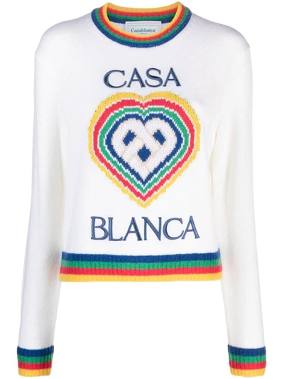 Casablanca Heart Logo Wool Knit Sweater In White