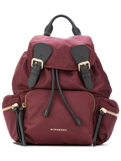 Burberry The Medium Rucksack In Technical Nylon And Leather In Burgundy Red
