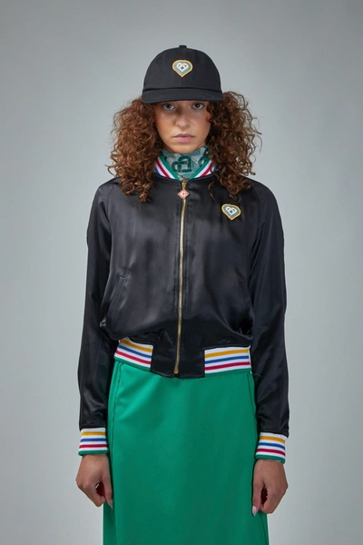 Casablanca Rainbow Heart Silk Bomber Jacket In Black