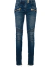 Balmain Stonewashed Denim Biker Jeans In Blue