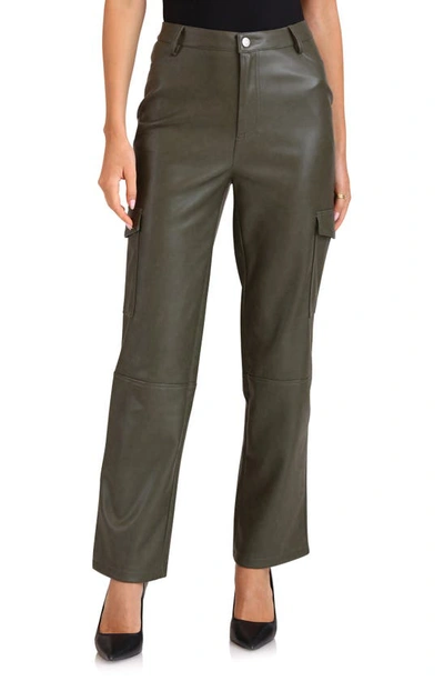 Bagatelle Faux Leather High Rise Wide Leg Cropped Pants In Bayleaf