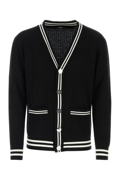 Balmain Man Black Wool Blend Cardigan