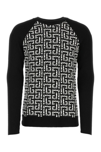 Balmain Man Embroidered Wool Blend Sweater In Multicolor