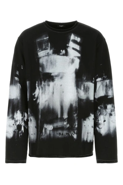 Balmain Printed Crewneck Sweatshirt In Black