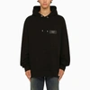 Balmain Wide Black Hoodie With Logo Patch In Black