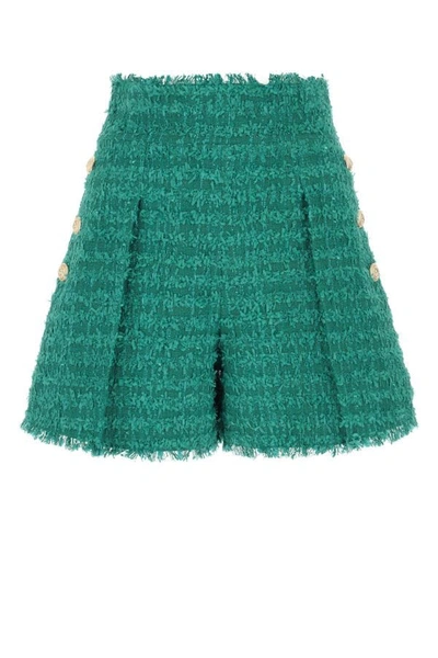 BALMAIN BALMAIN WOMAN PETROL BLUE BOUCLE SHORTS