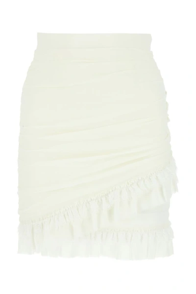Balmain Ruched Crepe Mini Skirt In White