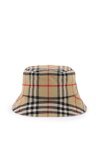 Burberry Check Cotton Bucket Hat Men In Cream