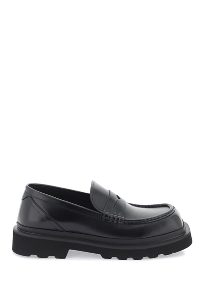 Dolce & Gabbana Brushed Leather Loafers In Black