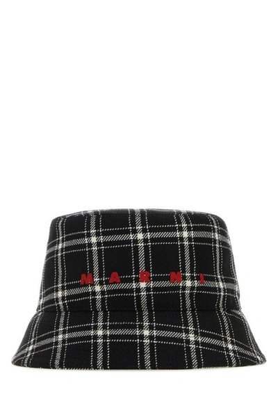 Marni Logo-embroidered Checked Bucket Hat In Multicolor