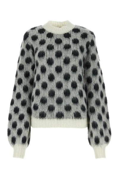 Marni Check Brushed Mohair Blend Knit Sweater In Blanco