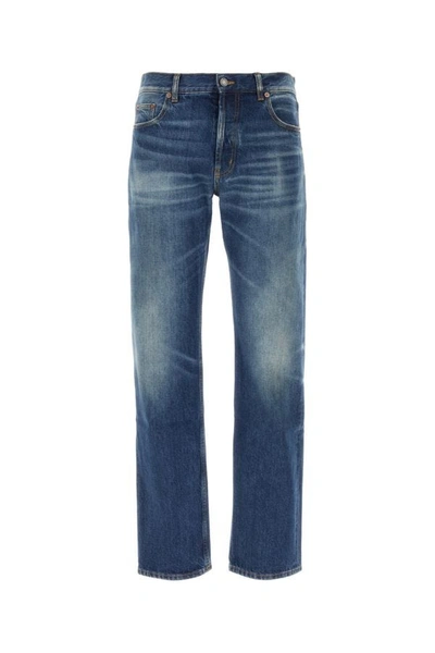 Saint Laurent Cotton Jeans With Back Logo Patch In Blue