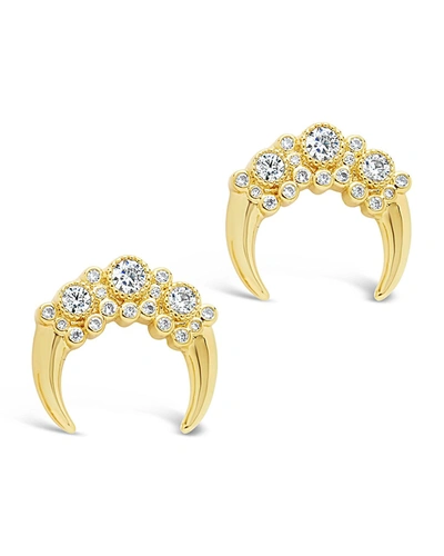 Sterling Forever 14k Plated Crescent Cluster Studs In Gold