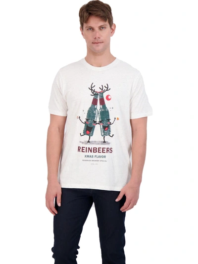 Denim And Flower Reinbeers Mens Holiday Print Crewneck Graphic T-shirt In White