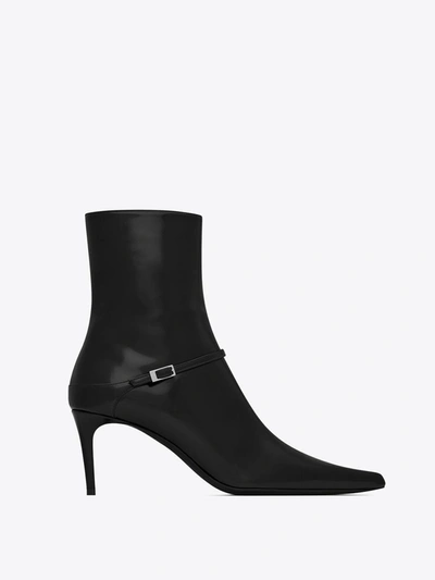 Saint Laurent Vendome Patent Buckle Stiletto Booties In Black