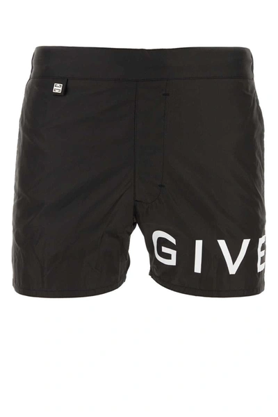 Givenchy Logo印花松紧裤腰泳裤 In Black