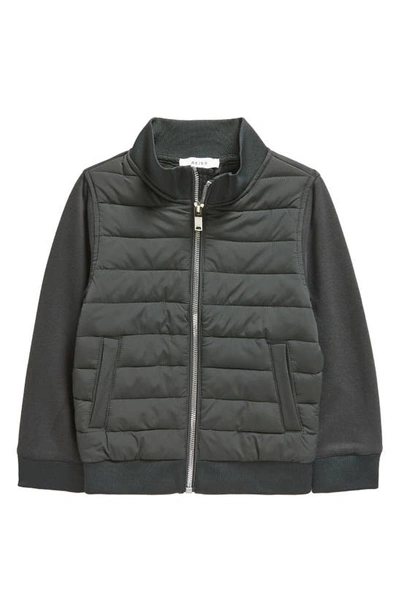 Reiss Kids' Flintoff - Forest Green Junior Funnel Neck Quilted Hybrid Jacket, Age 5-6 Years