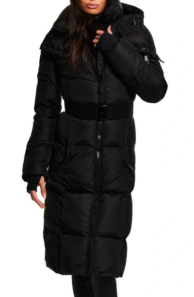 Sam. Women's Long Noho Channel-quilted Belted Coat In Matte Black