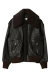 BURBERRY LEATHER BOMBER JACKET WITH REMOVABLE GENUINE SHEARLING TRIM