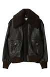 BURBERRY BURBERRY LEATHER BOMBER JACKET WITH REMOVABLE GENUINE SHEARLING TRIM