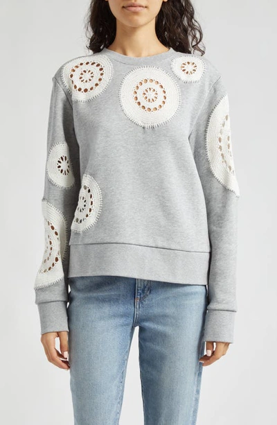 Sea Joy Crochet Sweatshirt In Gray
