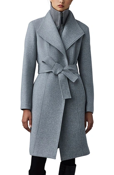Mackage Norita Double-face Belted Wool Coat In Grey Melange