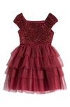 ZUNIE KIDS' CAP SLEEVE SEQUIN TIERED TULLE PARTY DRESS