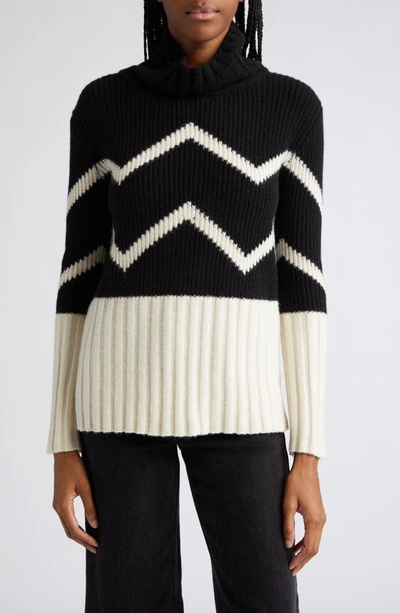 Reiss Riley Pattern Turtleneck Wool & Cashmere Sweater In Ivory/black