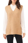 Vince Camuto Women's Shaker Vest V-neck With High Low Hem Sweater In Brown