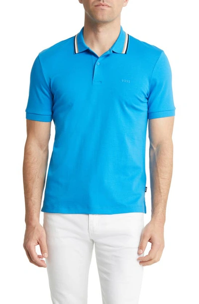 Hugo Boss Penrose Polo Shirt In Mercerized Cotton In Light Blue