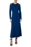 AKRIS CUTOUT DETAIL LONG SLEEVE STRETCH SILK MIDI DRESS