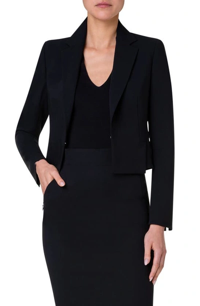 Akris Single-breasted Slits-hem Wool Double-face Crop Jacket In Black